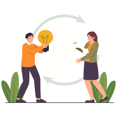 Employees doing Collaborative Idea Exchange  Illustration