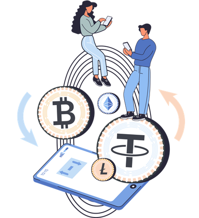 Employees doing Cryptocurrency transactions  Illustration