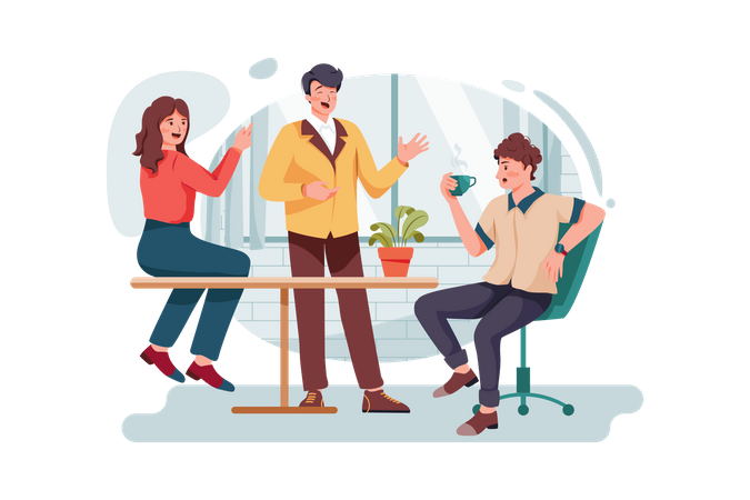 Employees doing discussion on break time  イラスト