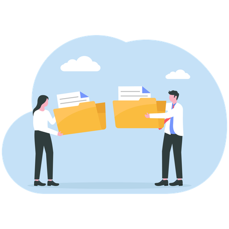 Employees doing file management  Illustration
