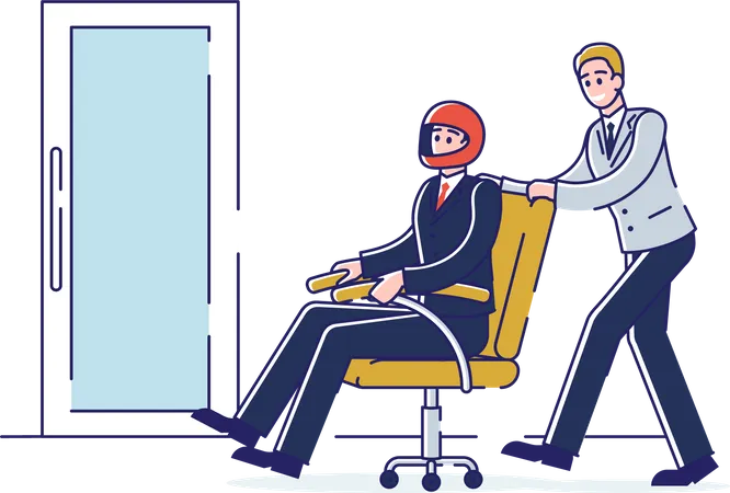 Concept Of Office Corporate Culture In Company Cheerful Working Day Business People Are Having Fun At The Office Characters Ride Armchairs Cartoon Linear Outline Flat Style Vector Illustration Illustration