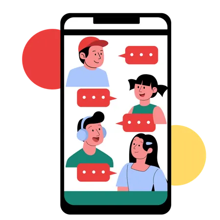 Employees doing Group Chat on mobile  Illustration