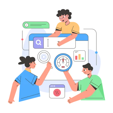 Employees doing growth analysis  Illustration