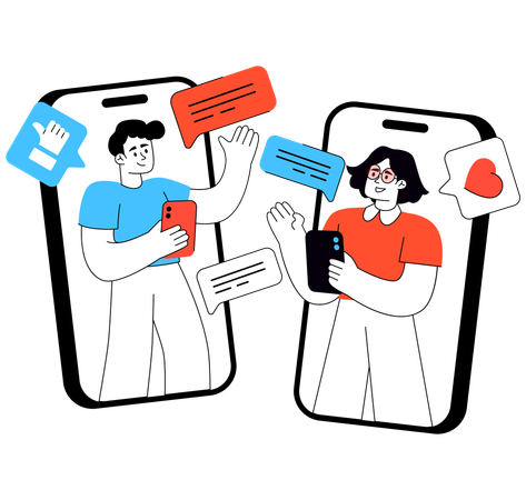 モバイルチャットをする従業員  イラスト