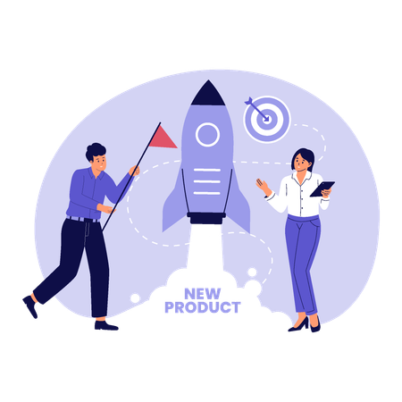 Employees doing  New Product Launch  Illustration