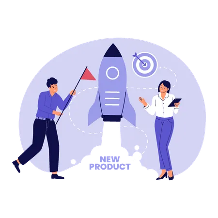 Employees doing  New Product Launch  Illustration