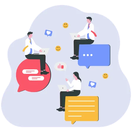Employees doing online communication  Illustration
