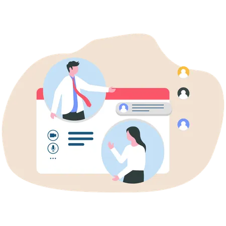 Employees doing online conference meeting  Illustration