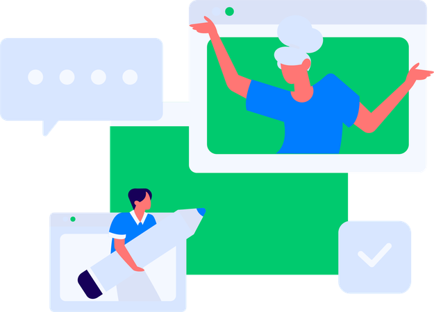 Employees doing online data analysis  Illustration