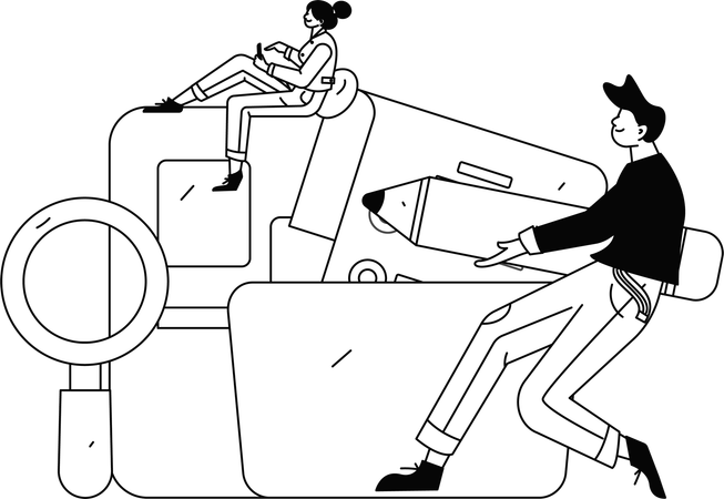 Employees doing online data analysis  Illustration