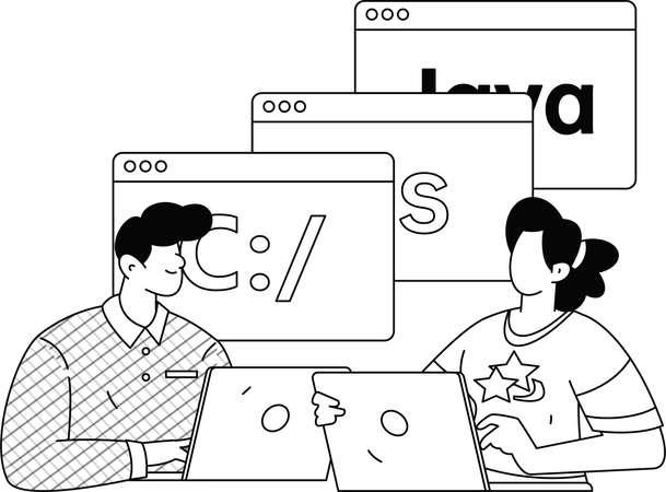 Employees doing online data analysis  Illustration