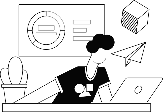 Employees doing online data analysis  Illustration