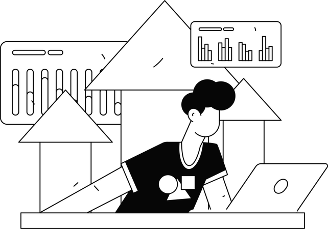 Employees doing online data analysis  Illustration