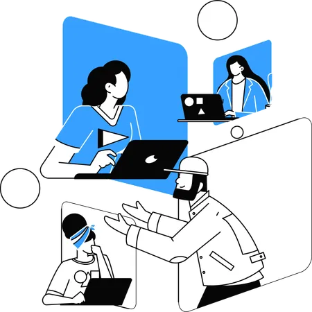 Employees doing Online discussion  Illustration