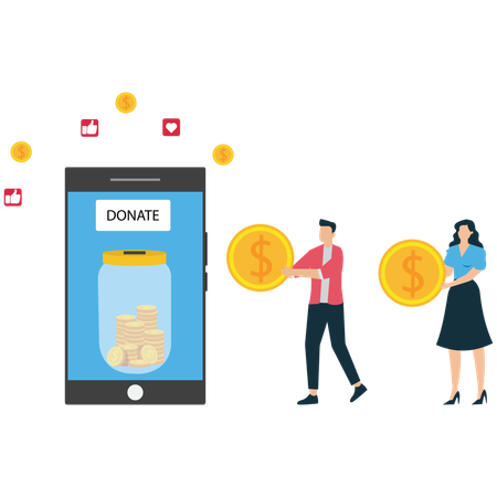 Employees doing Online Fundraising Campaign  Illustration