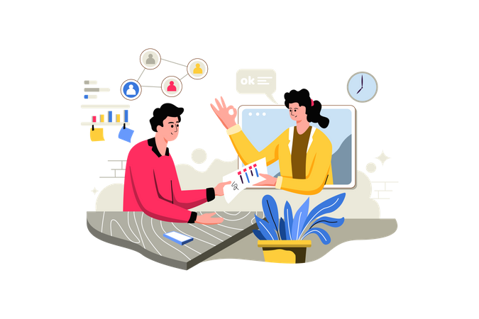 Employees doing online meeting  Illustration