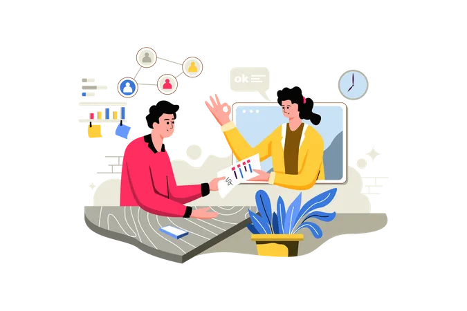 Employees doing online meeting  Illustration