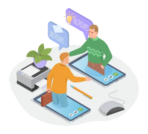 Employees doing online meeting  Illustration