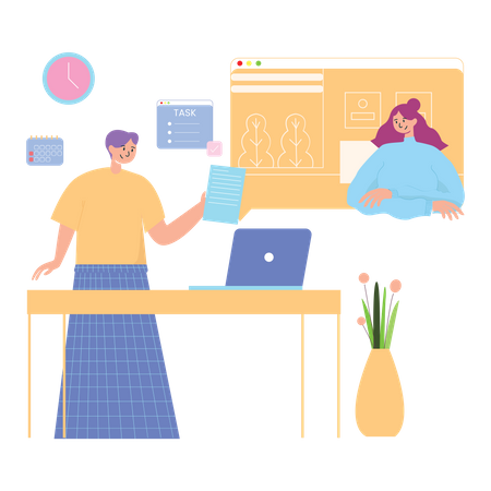 Employees doing online meeting  Illustration