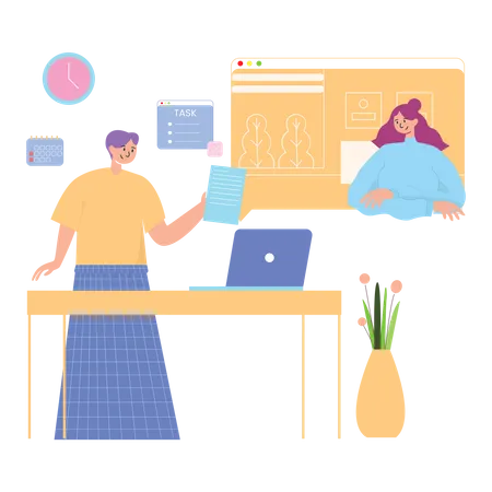 Employees doing online meeting  Illustration