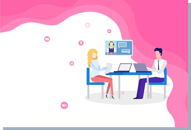 Employees doing online meeting  Illustration