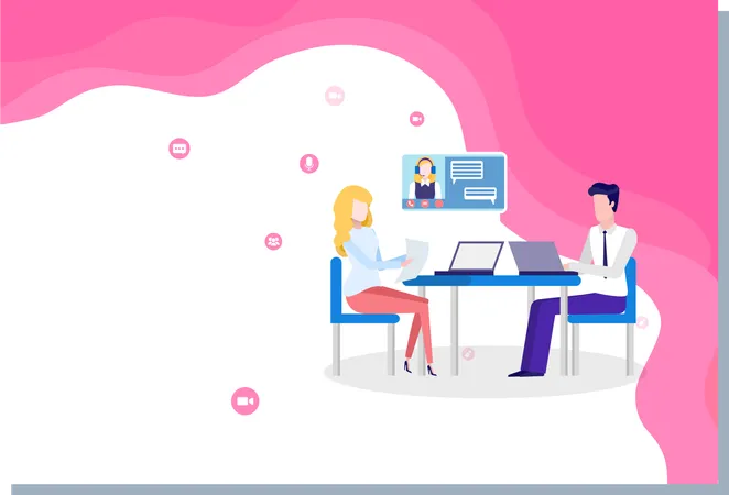 Employees doing online meeting  Illustration