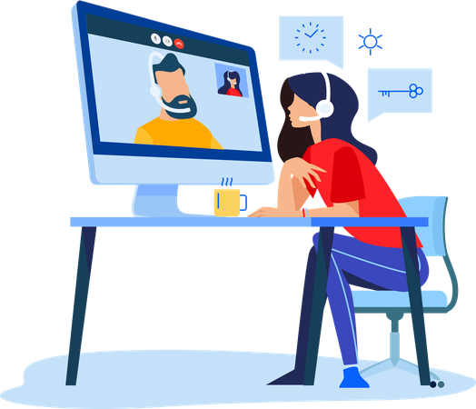 Employees doing online video meeting  Illustration
