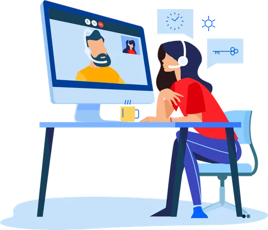 Employees doing online video meeting  Illustration