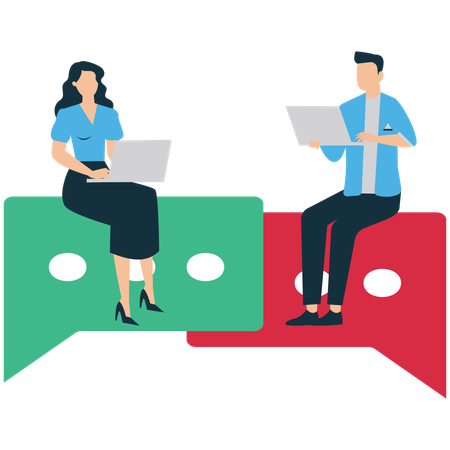 Employees doing Speech bubble communication  Illustration