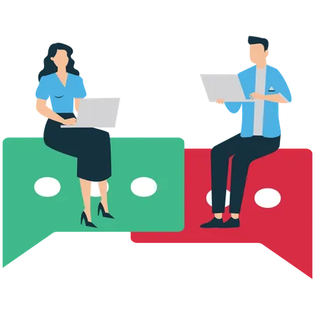 Employees doing Speech bubble communication  Illustration