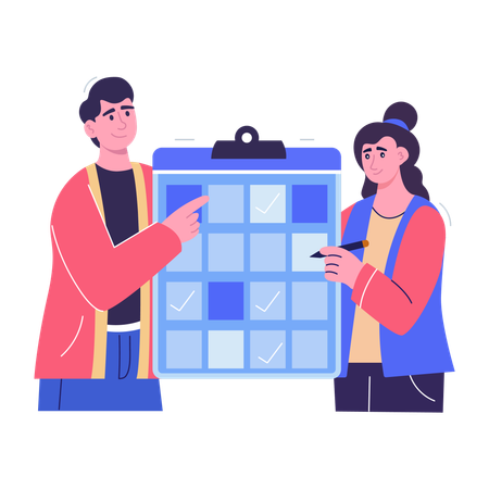 タスクスケジュールを実行する従業員  イラスト