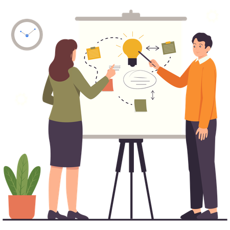 Employees doing Team Brainstorming Strategy  Illustration