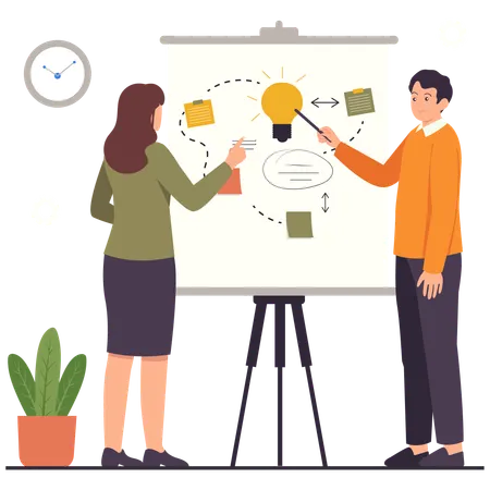 Employees doing Team Brainstorming Strategy  Illustration