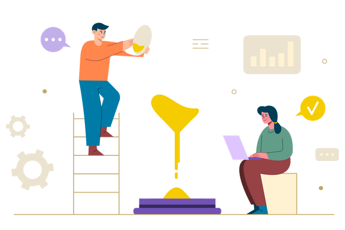 Employees doing time management Illustration