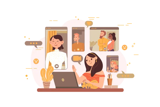Employees doing video conference Illustration