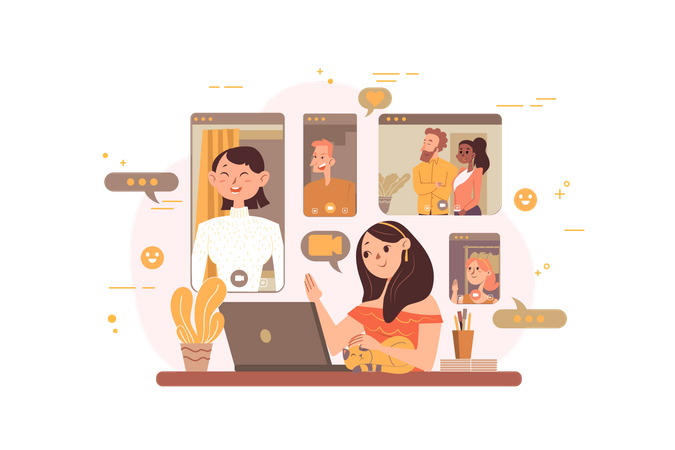 Employees doing video conference  Illustration