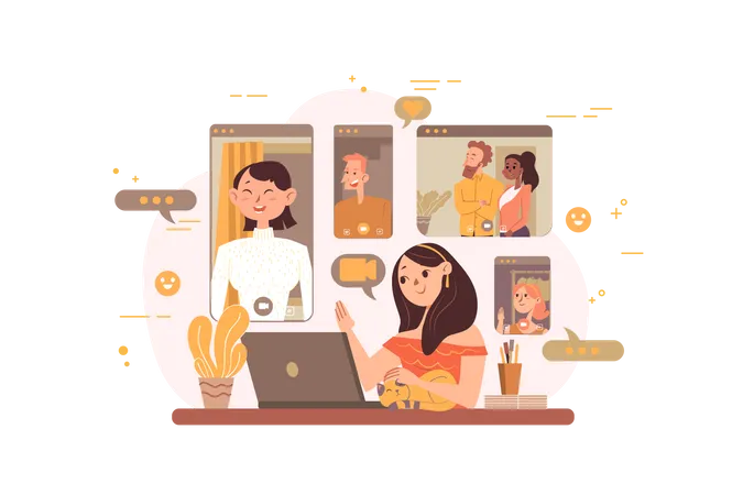 Employees doing video conference  Illustration