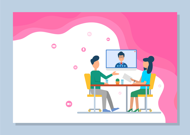 Employees doing Video Conference  Illustration