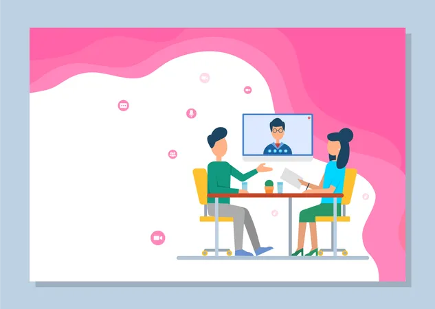 Employees doing Video Conference  Illustration