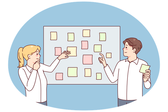 Employees engaged in creative thinking in office  Illustration