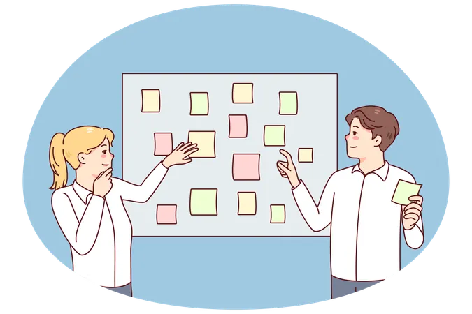 Employees engaged in creative thinking in office  Illustration