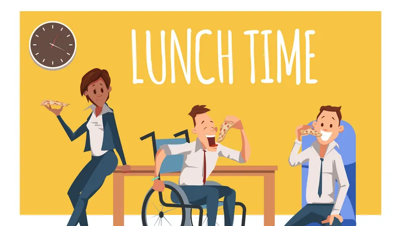 Employees enjoying pizza in lunch time Illustration