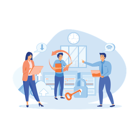 Employees ensure server protection measures  Illustration