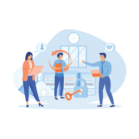 Employees ensure server protection measures  Illustration