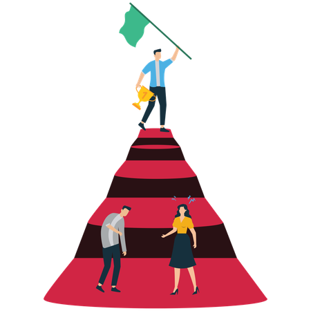 Employees figuring out Achievement and Leadership at \ Top  Illustration