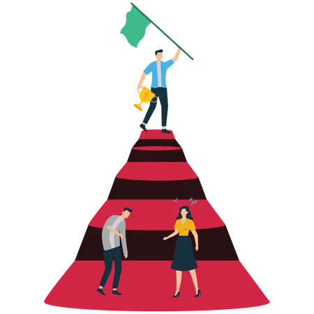 Employees figuring out Achievement and Leadership at \ Top  Illustration