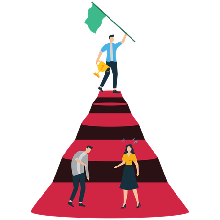 Employees figuring out Achievement and Leadership at \ Top  Illustration