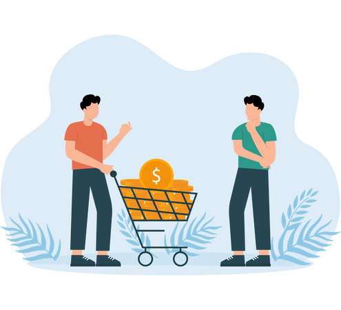 Employees gather money in trolley  Illustration