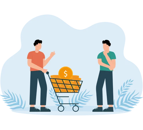 Employees gather money in trolley  Illustration