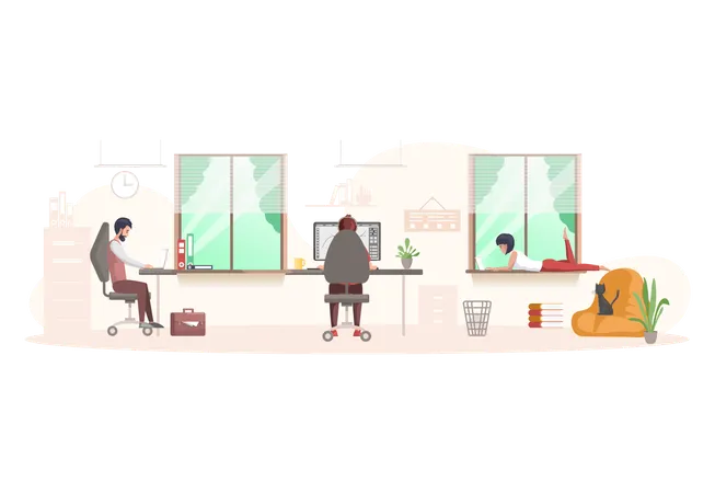 Employees have flexible working hours  Illustration